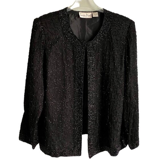 Laurence Kazar New York Black Beaded Silk Jacket Women's XL - Picture 6 of 13